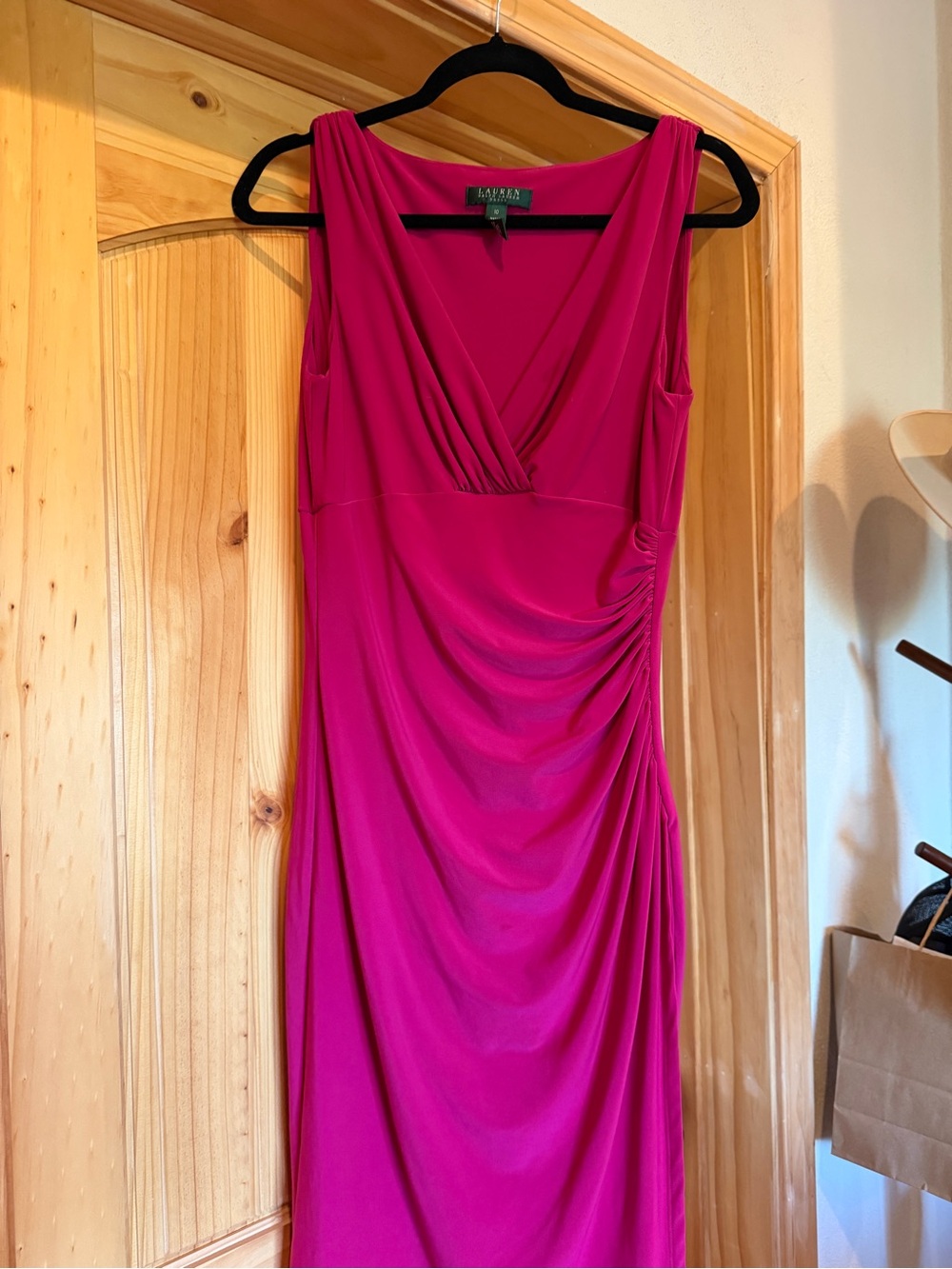 Lauren Ralph Lauren Fuchsia Sleeveless Draped V-Neck Midi Dress